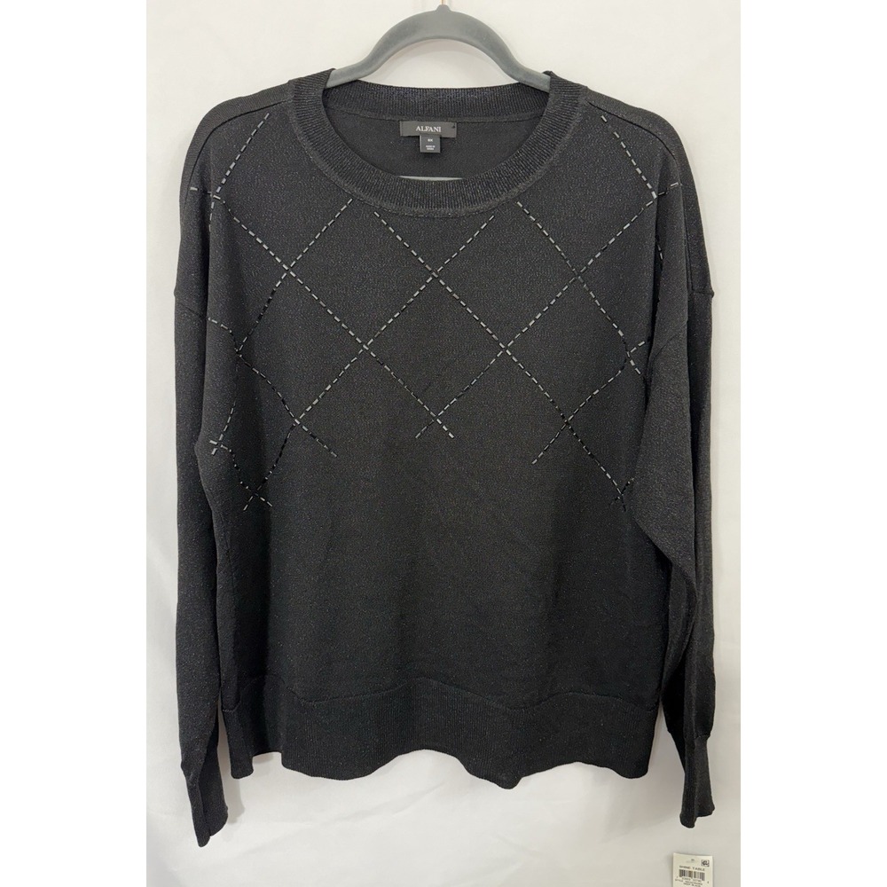 NWT Alfani Black Metallic Sweater Women's 0X Beaded Pullover Lightweight Top